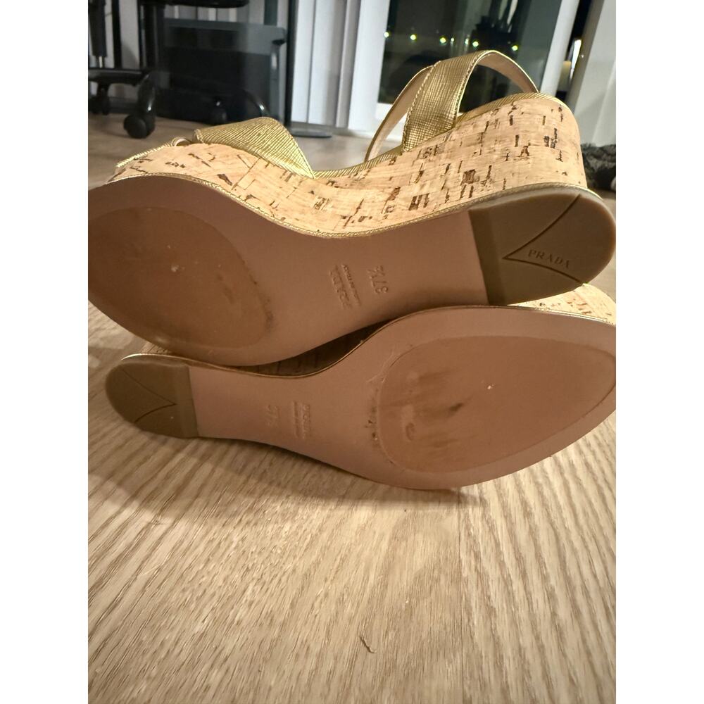 Prada Gold Saffiano Leather Wedges – Excellent Condition 37.5 - Picture 7 of 14